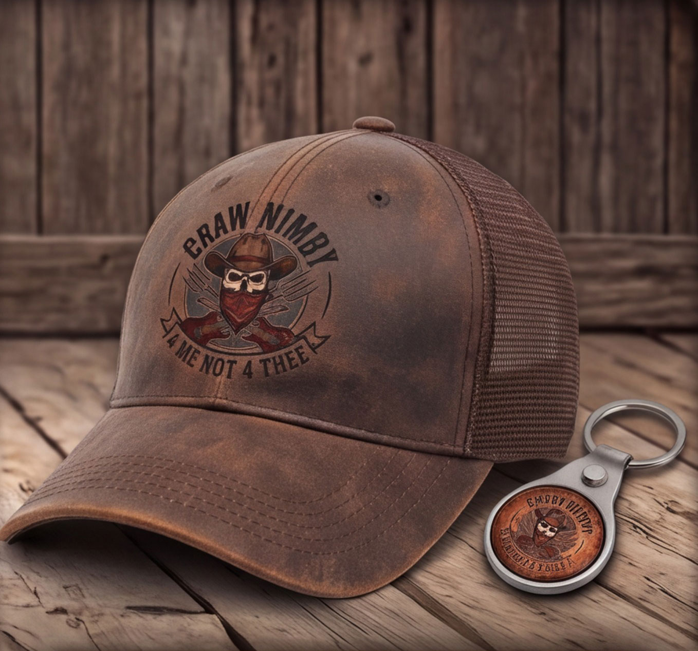 Brown vintage wash t-shirt with the same skull logo